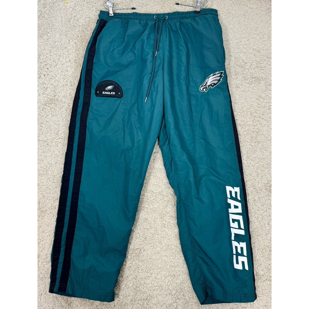 VTG Philadelphia Eagles NFL Pull On Track Pants Green Embroidered Pockets